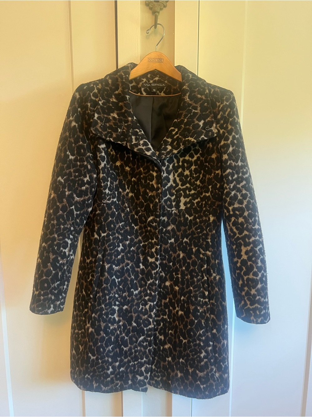 Via Spiga Leopard Print Wool-Blend Coat - Picture 3 of 5